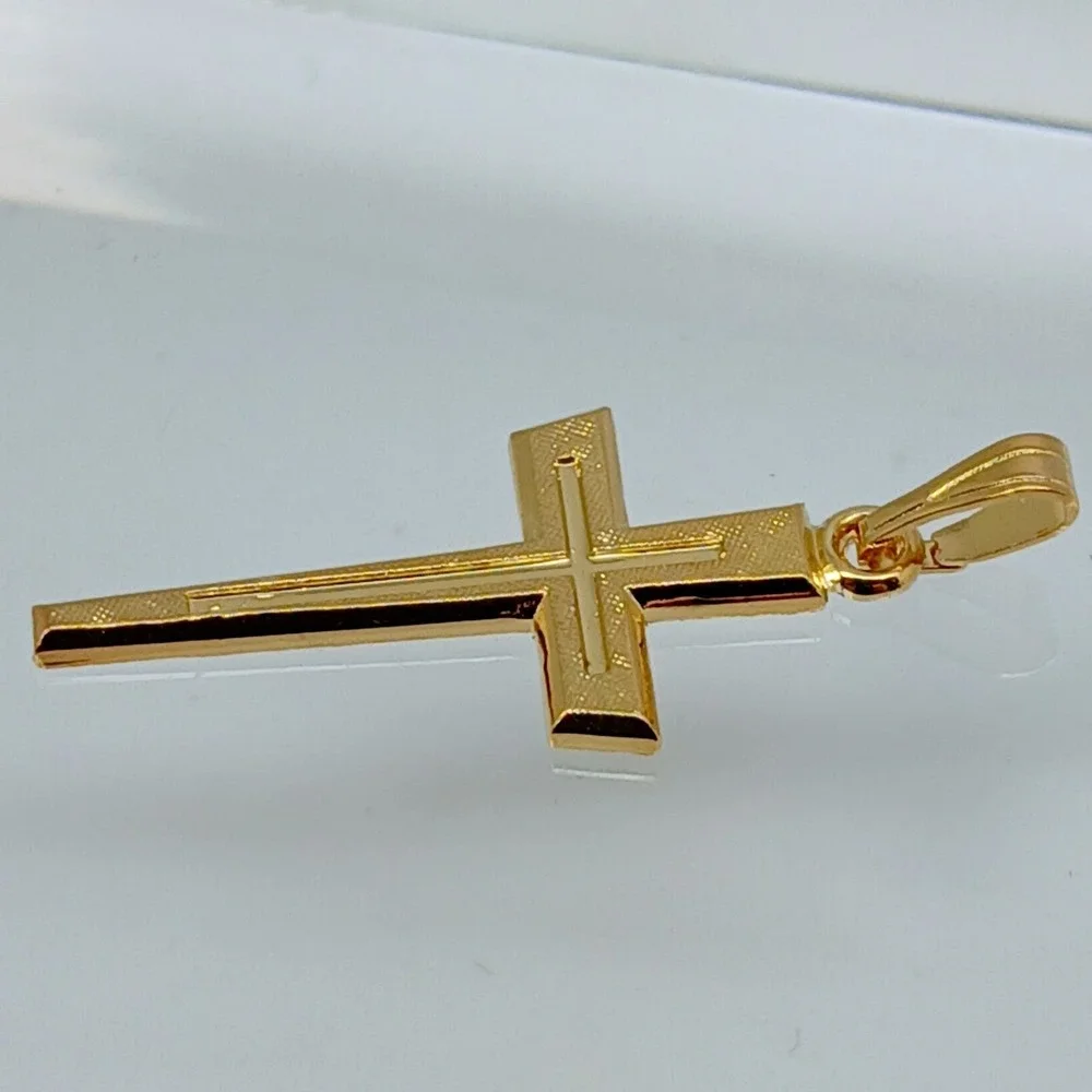 Karatbond Vintage Y2K Textured Gold Double Cross Pendant Made USA New Old Stock